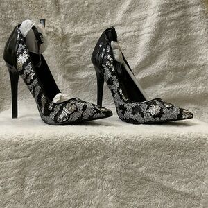 Zara Black and Silver Sequin Heels